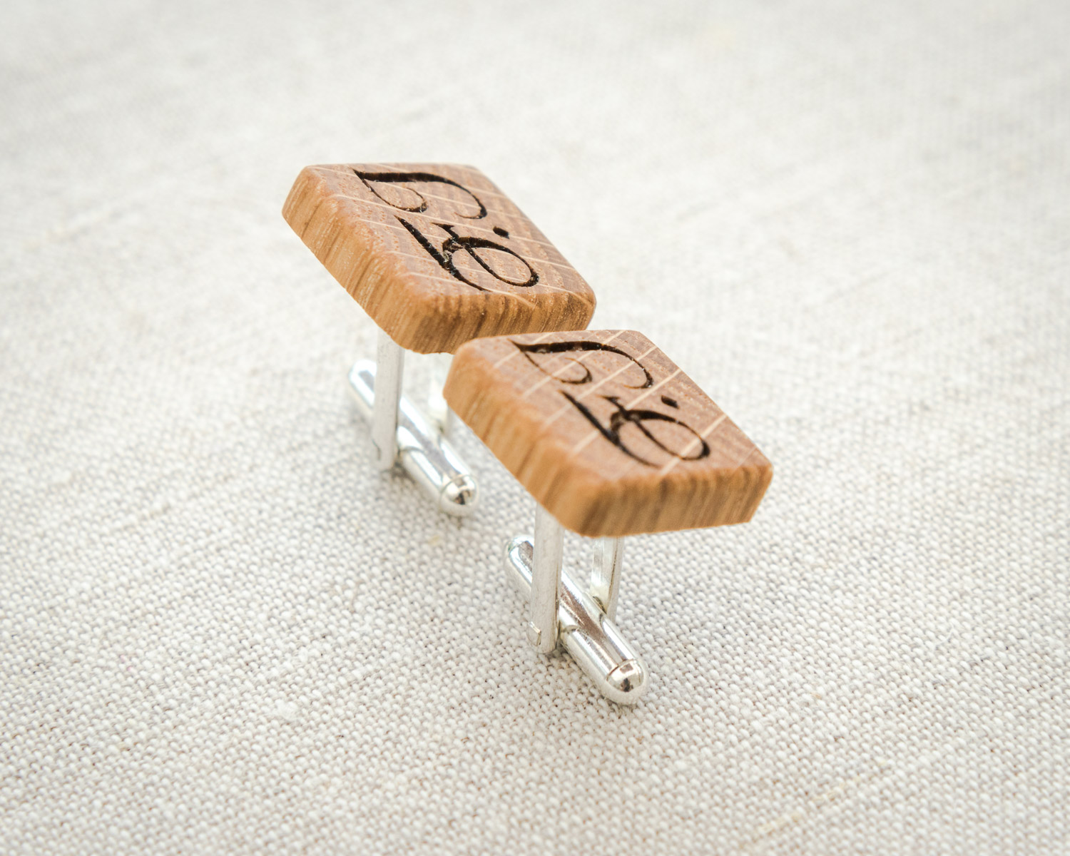 Custom laser engraved oak wood cufflinks