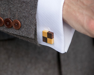 Walnut and Tulipwood Checkerboard Wooden Cufflinks